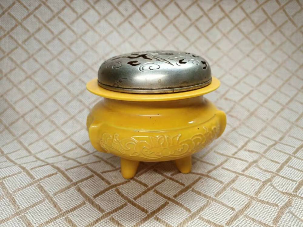 中国 唐?物 古瓷 時代?物 黄交趾 香爐 箱付