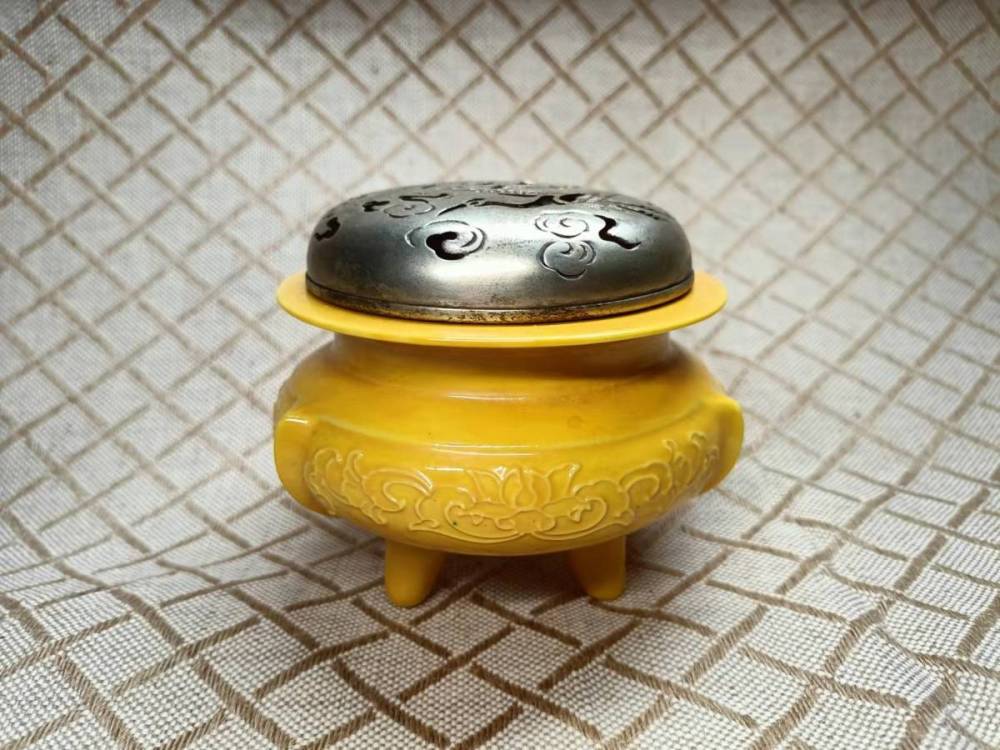 中国 唐?物 古瓷 時代?物 黄交趾 香爐 箱付