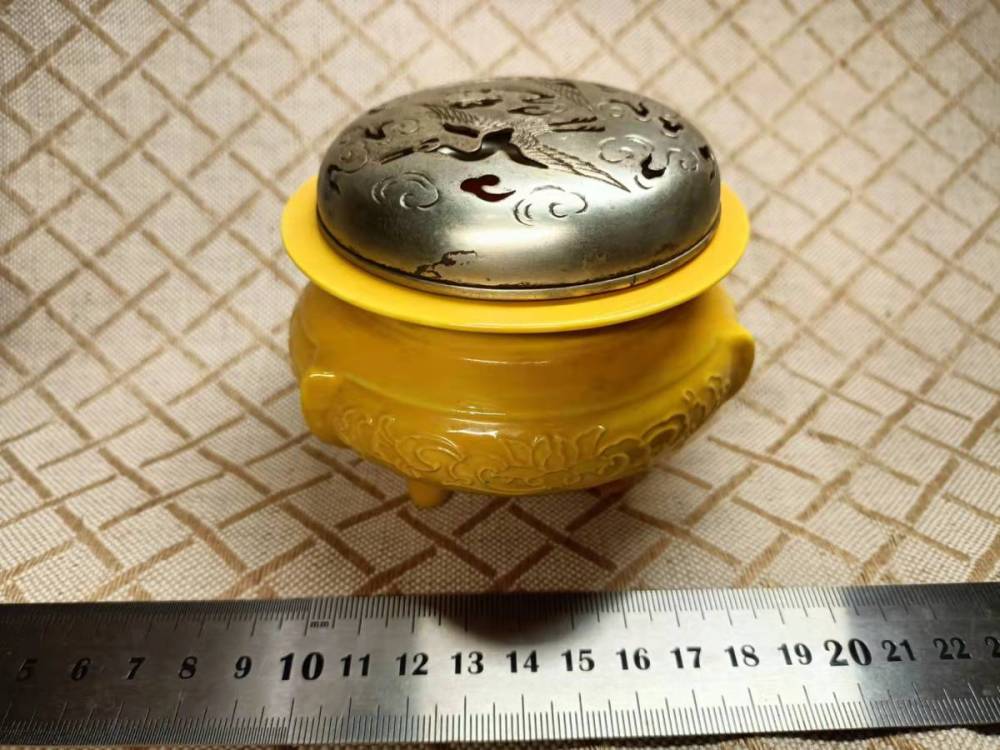 中国 唐?物 古瓷 時代?物 黄交趾 香爐 箱付