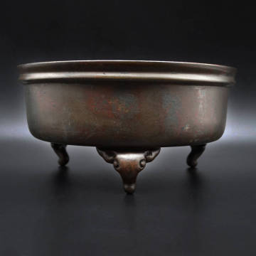 ★鐘龍軒 作/三足丸型水盤/水盤/鋳銅/骨董/古銅/丸型/古い/在銘