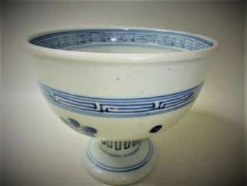 【睦】古い 伊万里 水仙 盃洗 高高台 染付 のぞき 骨董 在銘■