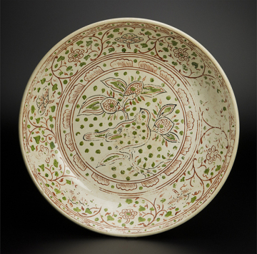 安南 16世紀 17世紀初 二彩纏枝花鳥紋大盤 美術倶楽部 清水治 極 共箱 ベトナム 古美術