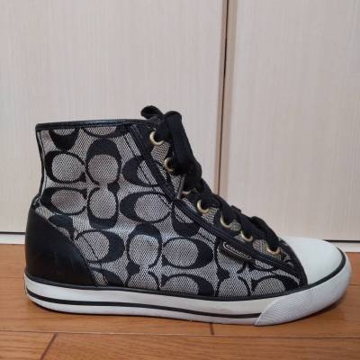 即決 コーチ COACH ハイカットスニーカー 6 1/2M（23.5cm位) ロゴ入りシグネチャーススニーカー