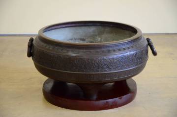 銅製 火鉢 手炙り 古民具 囲炉裏 古銅 縦35.5cm 横63cm 重さ25kg 骨董 アンティーク