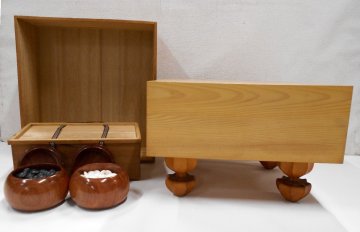 高級 囲碁 セット 本榧 碁盤 約20kg / 本蛤碁石 本蛤白 白那智黒 碁石 現状品【セ967】