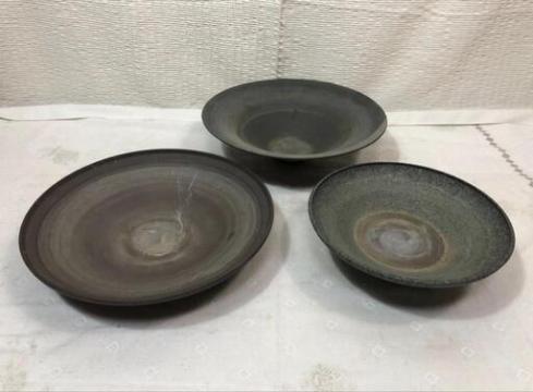 陶器皿 3個セット グレー系