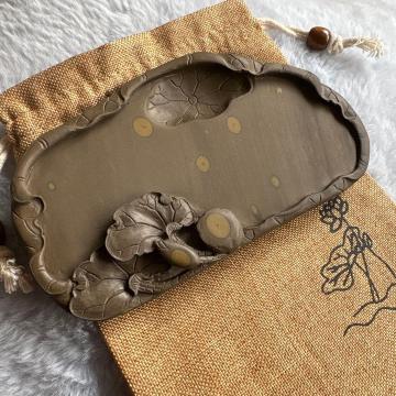 書道 硯 「端渓緑硯」 蓮彫刻 硯シリーズ