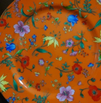 花柄オレンジ陶器プレート