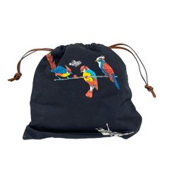 LOEWE(ロエベ) ポーチ ドローストリング ポーチ ブラウン×マルチ 鳥/巾着型/Paula's Ibizaコラボ コットン、レザー