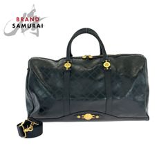 美品 VERSACE ヴェルサーチ ヴィンテージ サンバースト ブラック 黒 ゴールド金具 レザー ボストンバッグ ハンドバッグ メンズ 503810【中古】