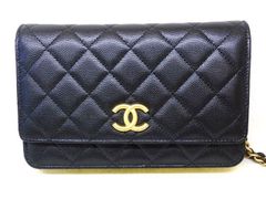 新品同様品 シャネル CHANEL ■ AP3516 マトラッセ チェーンウォレット キャビアスキン ブラック×ゴールド金具 ショルダー財布□7F